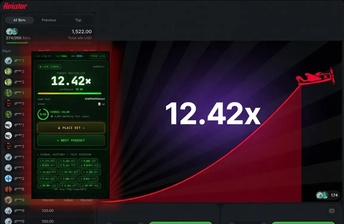 AVIATOR-X Terminal target card shown next to an Aviator round at 12.42x
