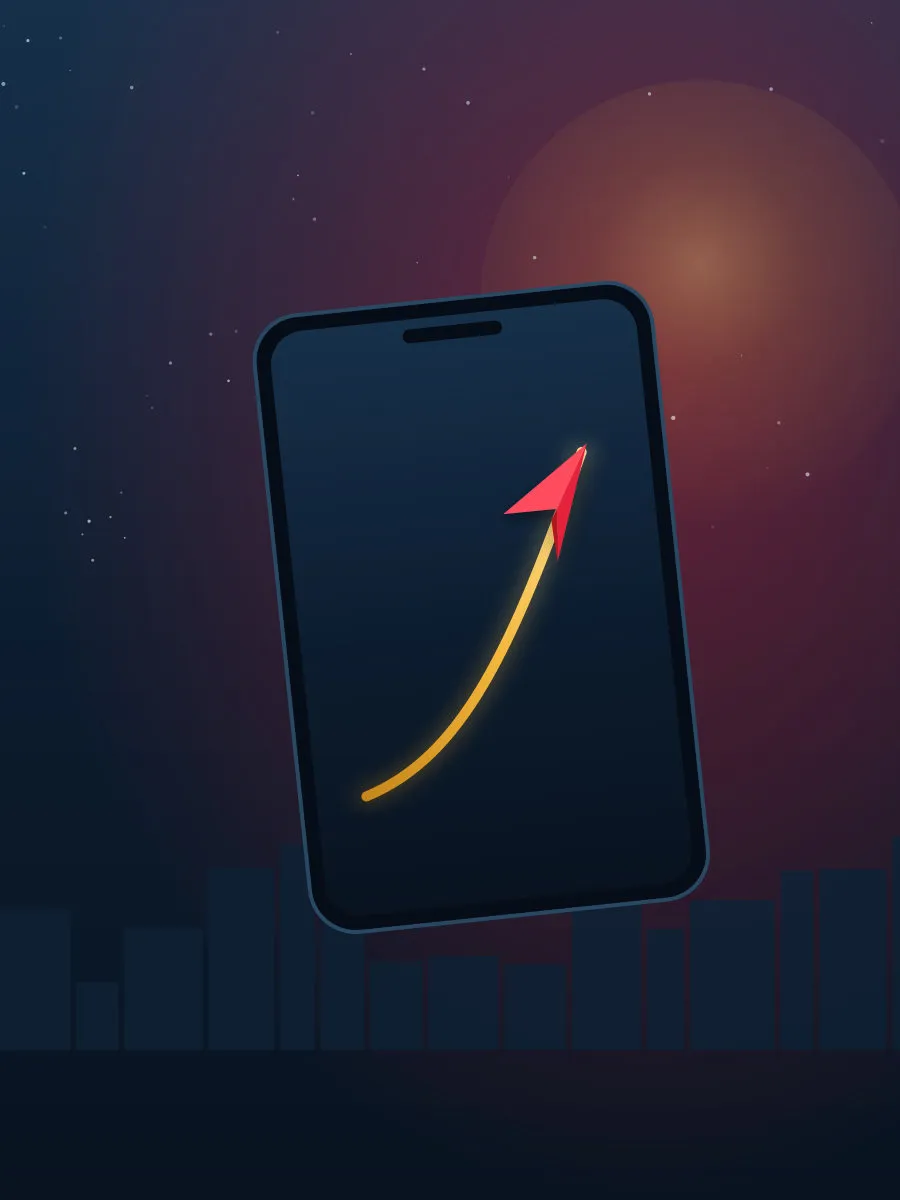 Aviator app on a phone: the plane and multiplier curve on a mobile screen